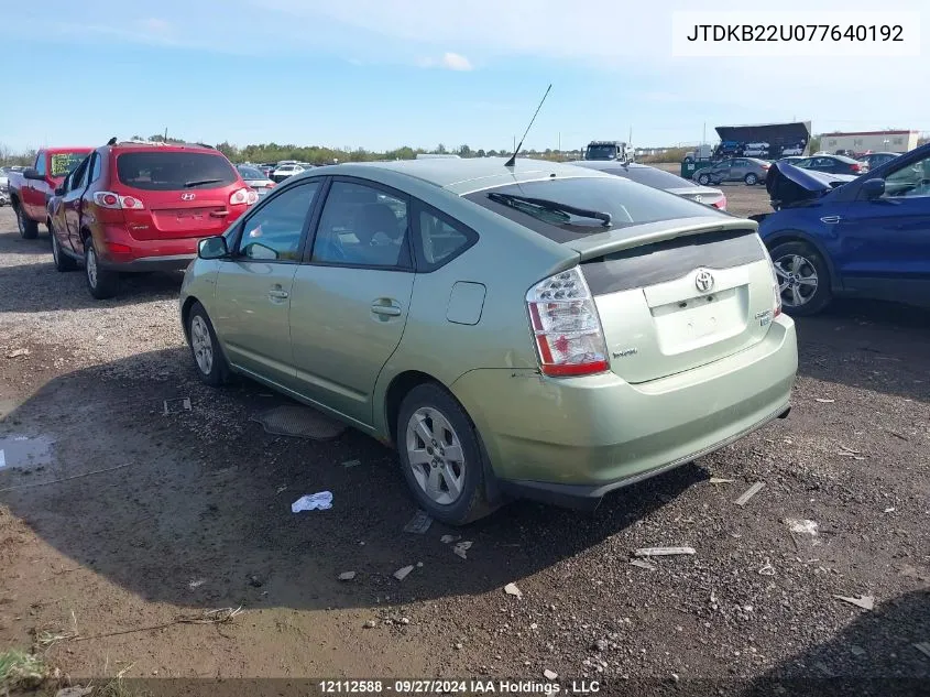 JTDKB22U077640192 2007 Toyota Prius