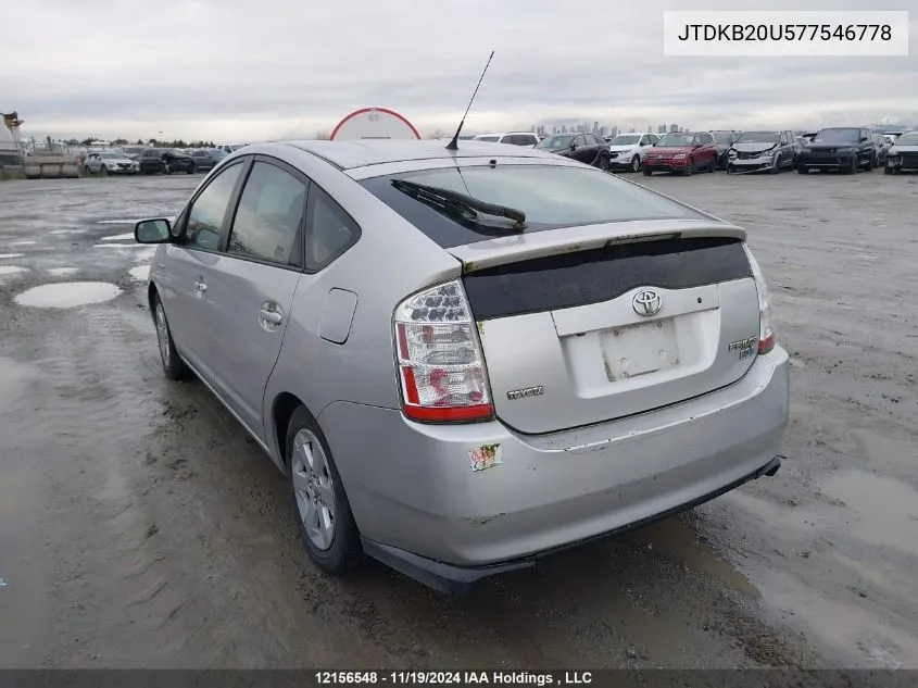 2007 Toyota Prius VIN: JTDKB20U577546778 Lot: 12156548