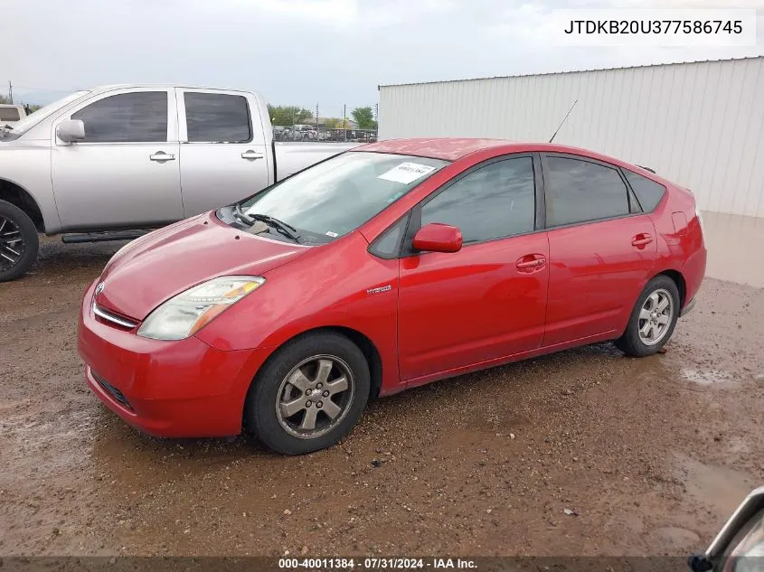 2007 Toyota Prius VIN: JTDKB20U377586745 Lot: 40011384