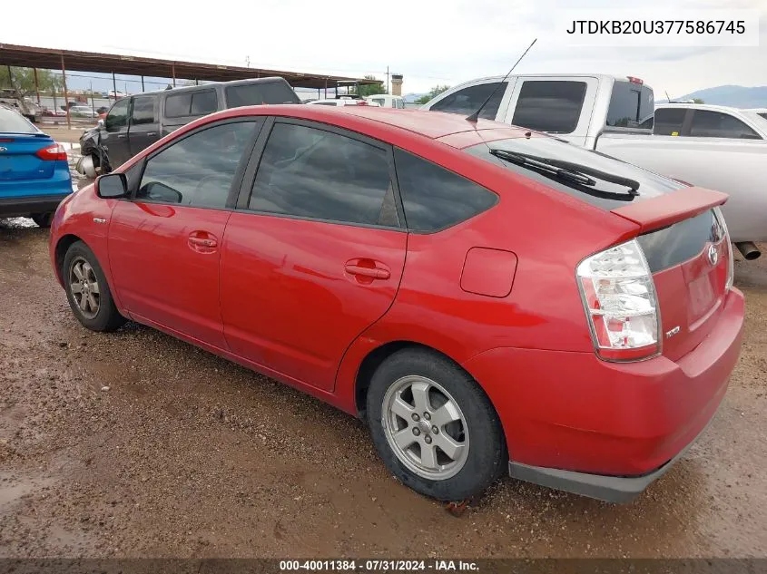 2007 Toyota Prius VIN: JTDKB20U377586745 Lot: 40011384