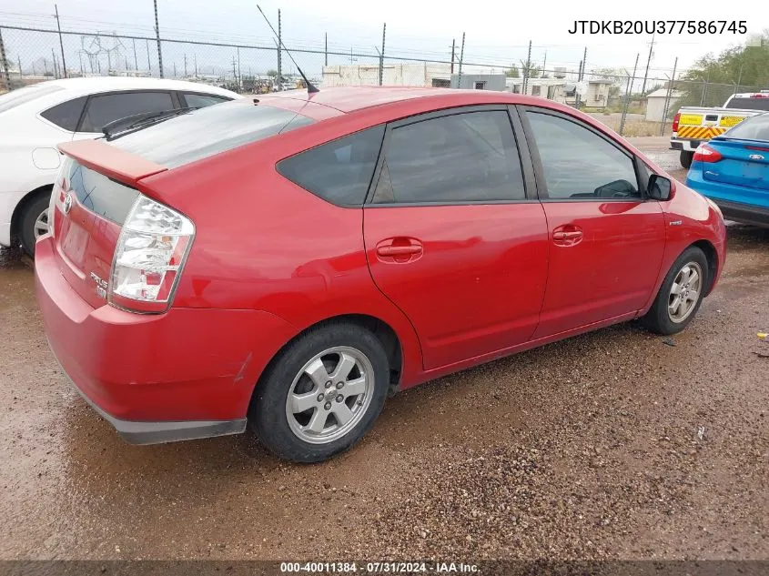 2007 Toyota Prius VIN: JTDKB20U377586745 Lot: 40011384