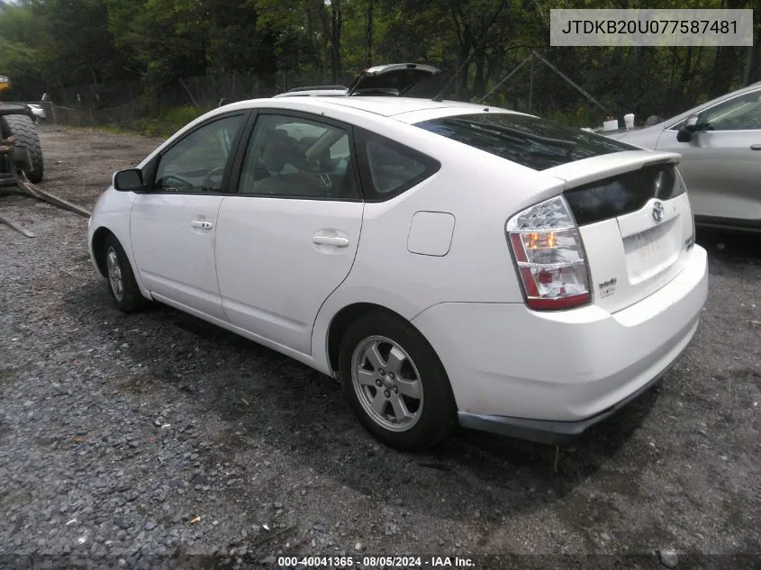 2007 Toyota Prius VIN: JTDKB20U077587481 Lot: 40041365