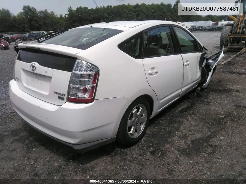 2007 Toyota Prius VIN: JTDKB20U077587481 Lot: 40041365