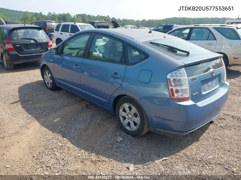 2007 Toyota Prius VIN: JTDKB20U577553651 Lot: 40130271