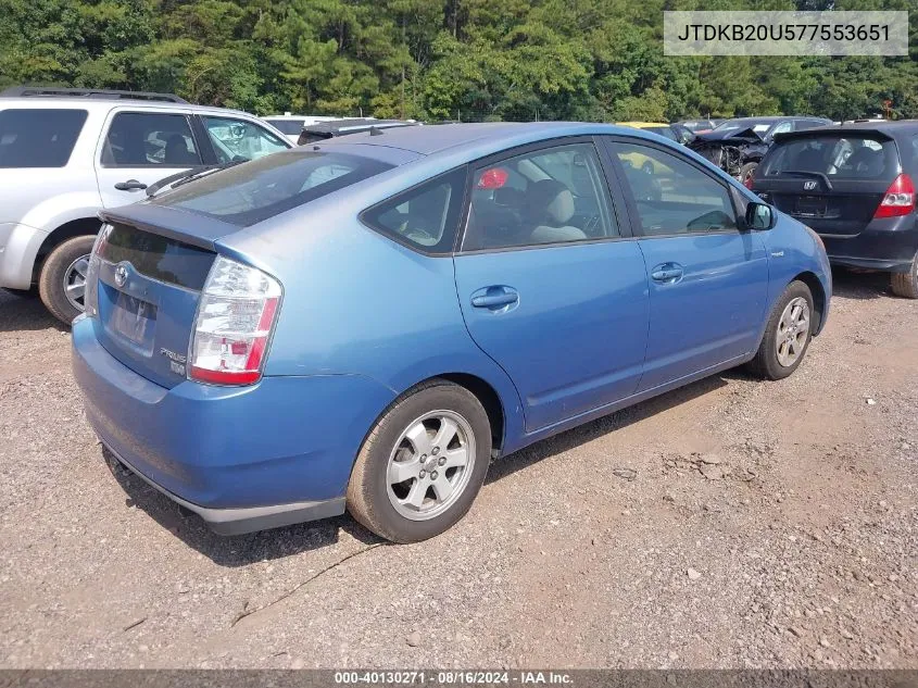 2007 Toyota Prius VIN: JTDKB20U577553651 Lot: 40130271