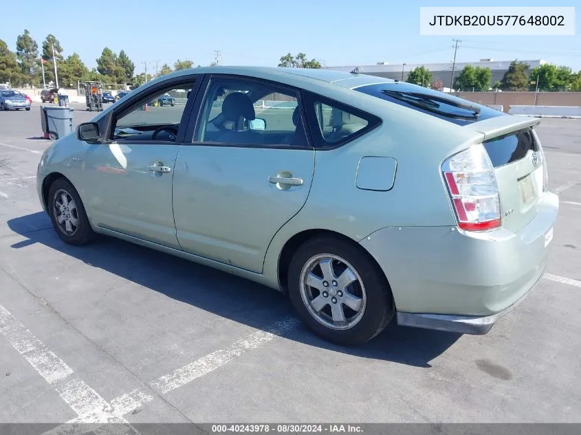 2007 Toyota Prius VIN: JTDKB20U577648002 Lot: 40243978