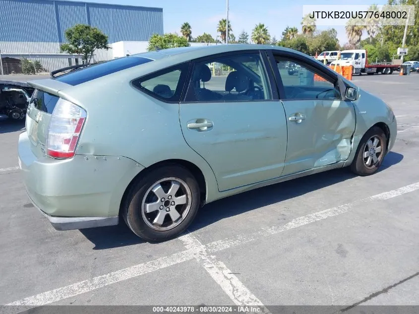 2007 Toyota Prius VIN: JTDKB20U577648002 Lot: 40243978