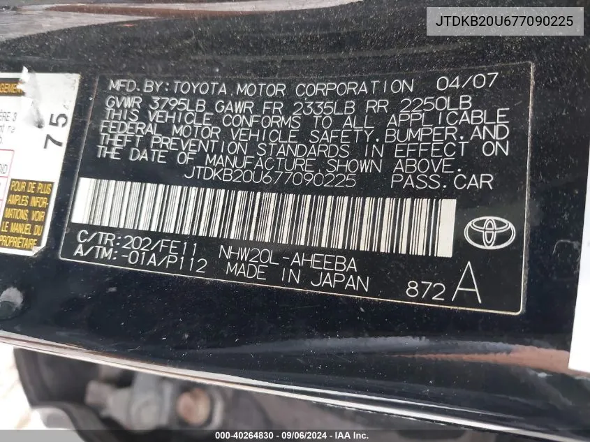 JTDKB20U677090225 2007 Toyota Prius