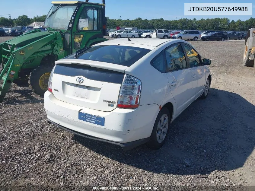 2007 Toyota Prius VIN: JTDKB20U577649988 Lot: 40264985