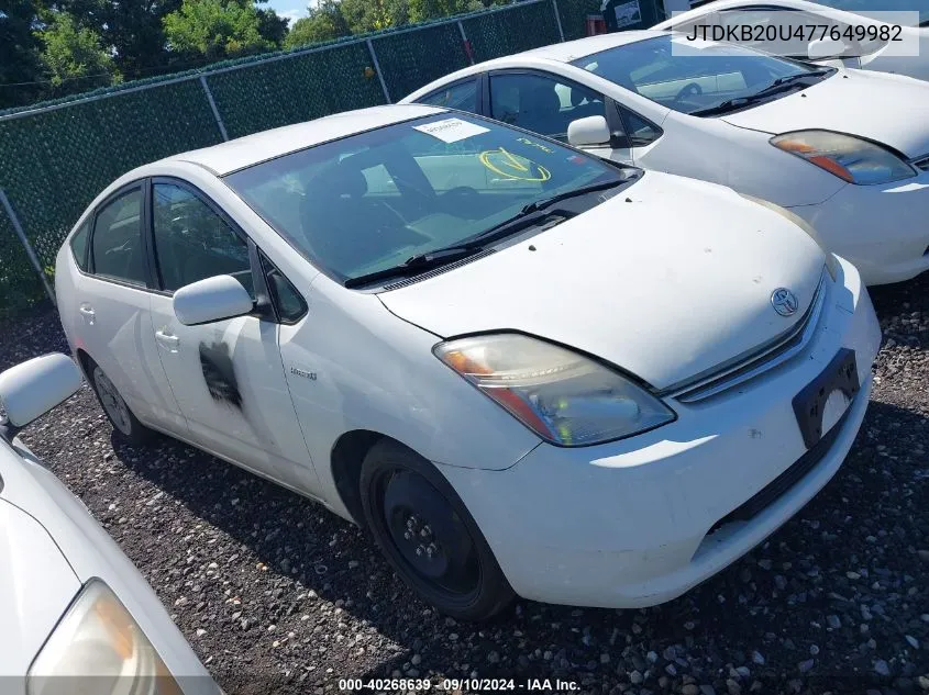 2007 Toyota Prius VIN: JTDKB20U477649982 Lot: 40268639