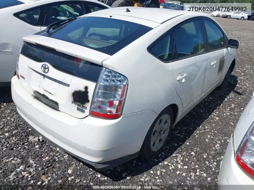 2007 Toyota Prius VIN: JTDKB20U477649982 Lot: 40268639