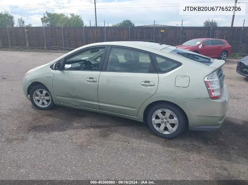 2007 Toyota Prius VIN: JTDKB20U677652706 Lot: 40360980