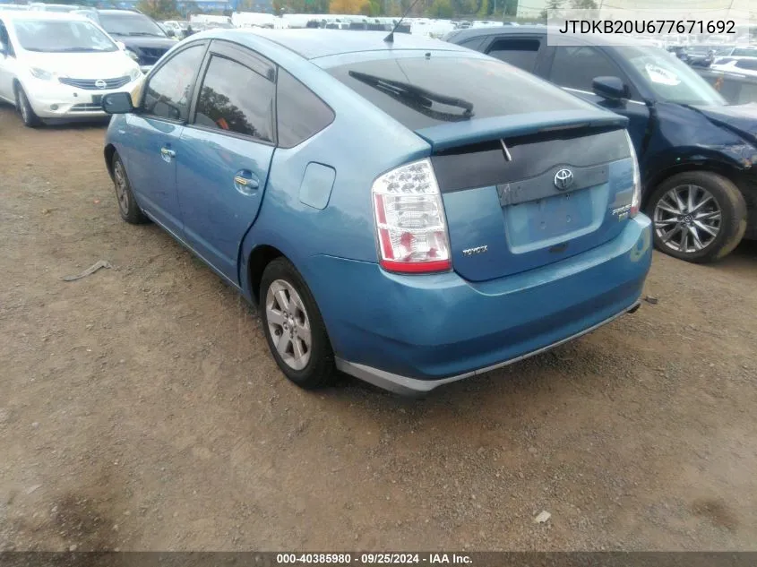 2007 Toyota Prius VIN: JTDKB20U677671692 Lot: 40385980