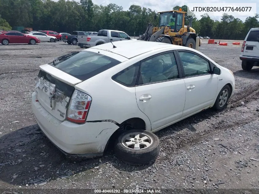 2007 Toyota Prius VIN: JTDKB20U477646077 Lot: 40465292