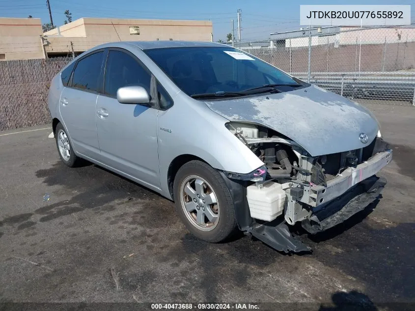 2007 Toyota Prius Base (Cvt-E) VIN: JTDKB20U077655892 Lot: 40473688