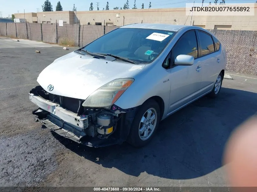 2007 Toyota Prius Base (Cvt-E) VIN: JTDKB20U077655892 Lot: 40473688