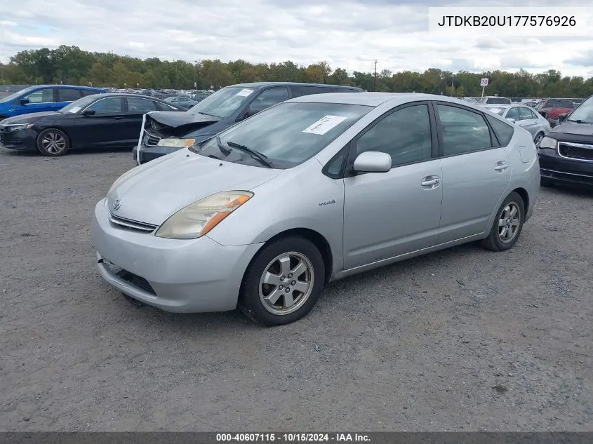 2007 Toyota Prius VIN: JTDKB20U177576926 Lot: 40607115