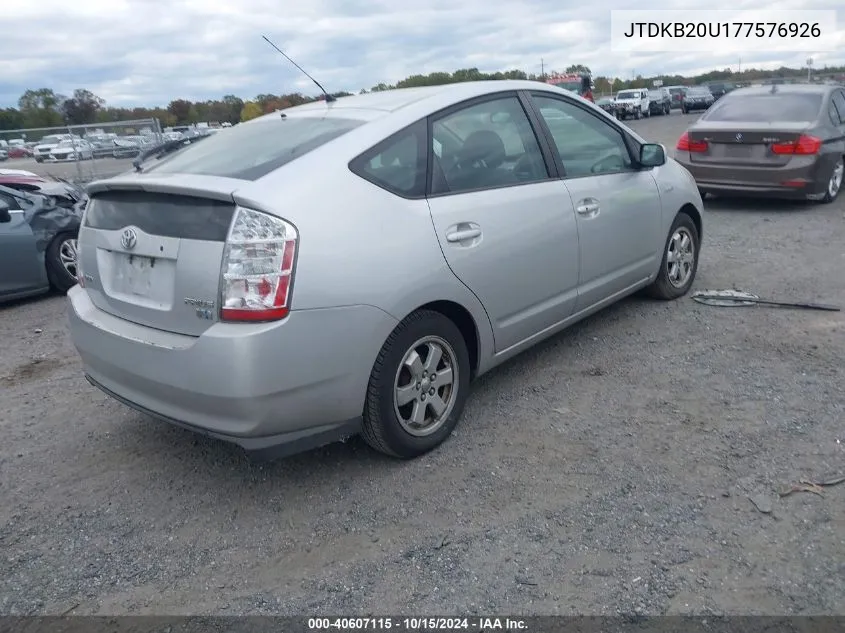 2007 Toyota Prius VIN: JTDKB20U177576926 Lot: 40607115