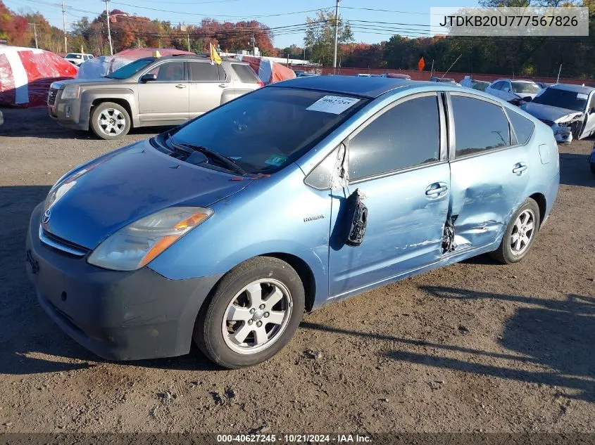 2007 Toyota Prius VIN: JTDKB20U777567826 Lot: 40627245