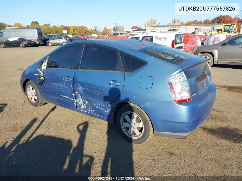 2007 Toyota Prius VIN: JTDKB20U777567826 Lot: 40627245