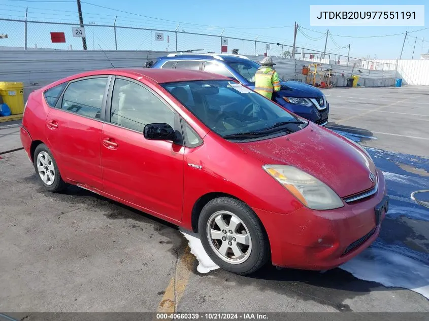 2007 Toyota Prius VIN: JTDKB20U977551191 Lot: 40660339