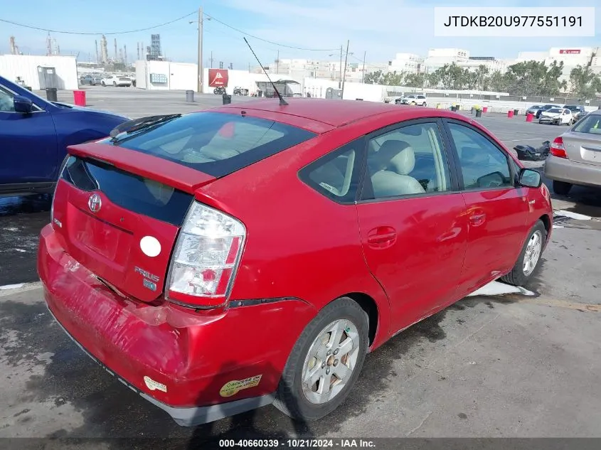 2007 Toyota Prius VIN: JTDKB20U977551191 Lot: 40660339