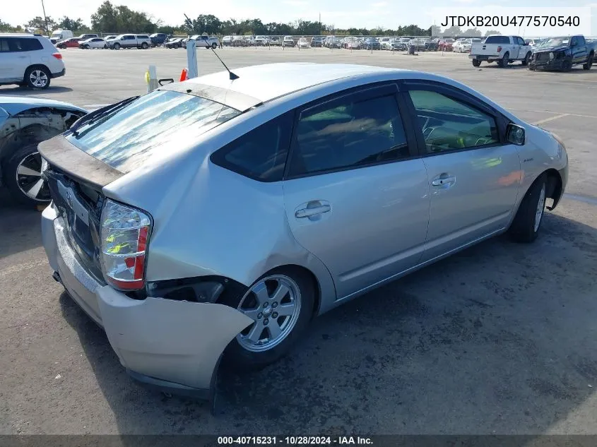 2007 Toyota Prius VIN: JTDKB20U477570540 Lot: 40715231