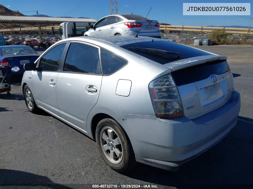 2007 Toyota Prius VIN: JTDKB20U077561026 Lot: 40732710