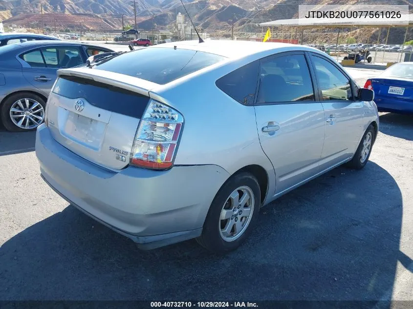 2007 Toyota Prius VIN: JTDKB20U077561026 Lot: 40732710