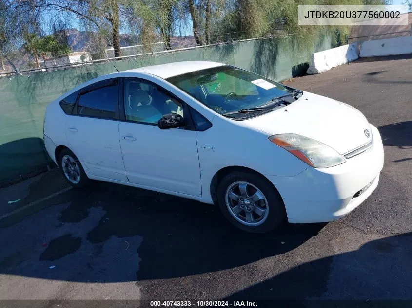 2007 Toyota Prius VIN: JTDKB20U377560002 Lot: 40743333