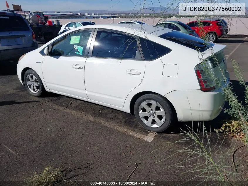 2007 Toyota Prius VIN: JTDKB20U377560002 Lot: 40743333