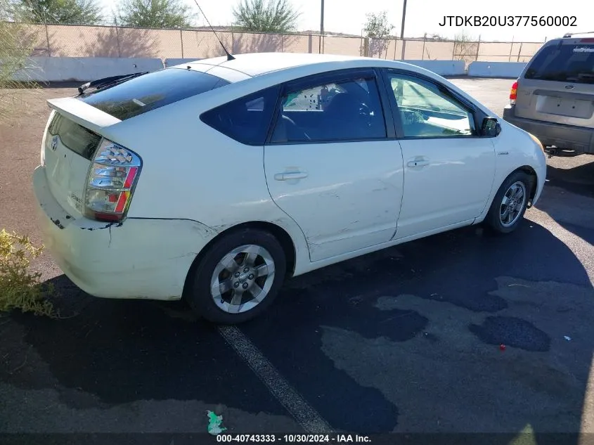 2007 Toyota Prius VIN: JTDKB20U377560002 Lot: 40743333