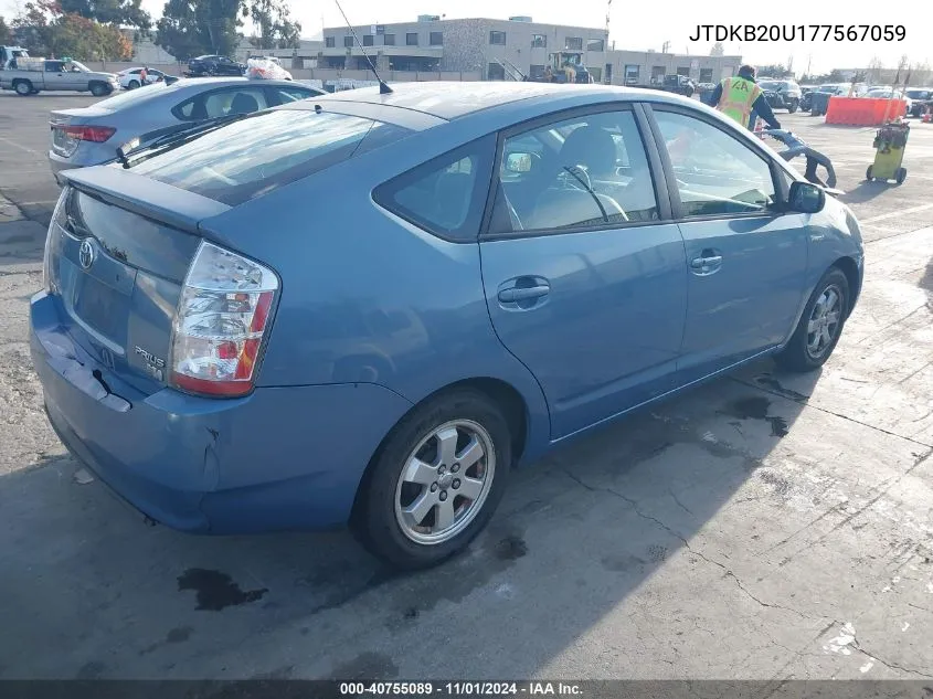 2007 Toyota Prius VIN: JTDKB20U177567059 Lot: 40755089