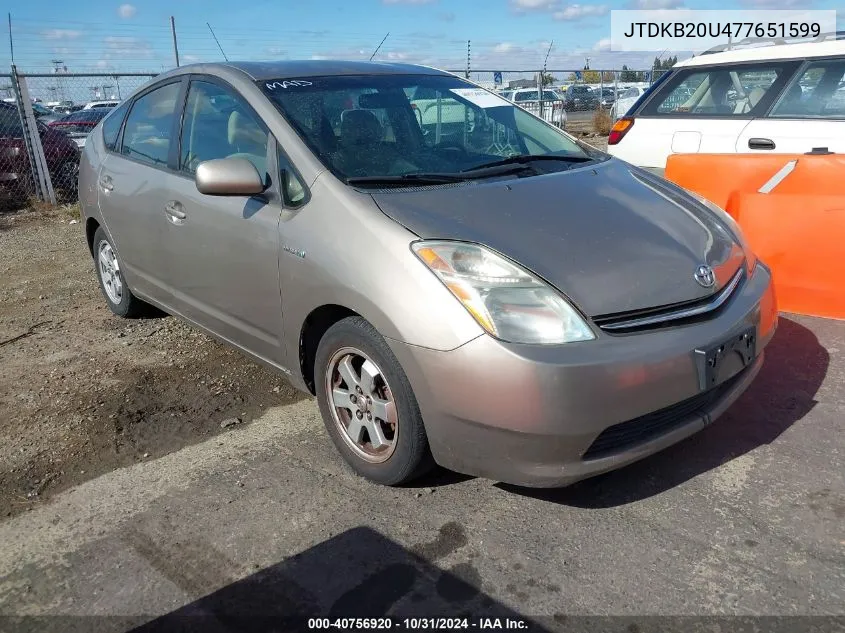 2007 Toyota Prius VIN: JTDKB20U477651599 Lot: 40756920