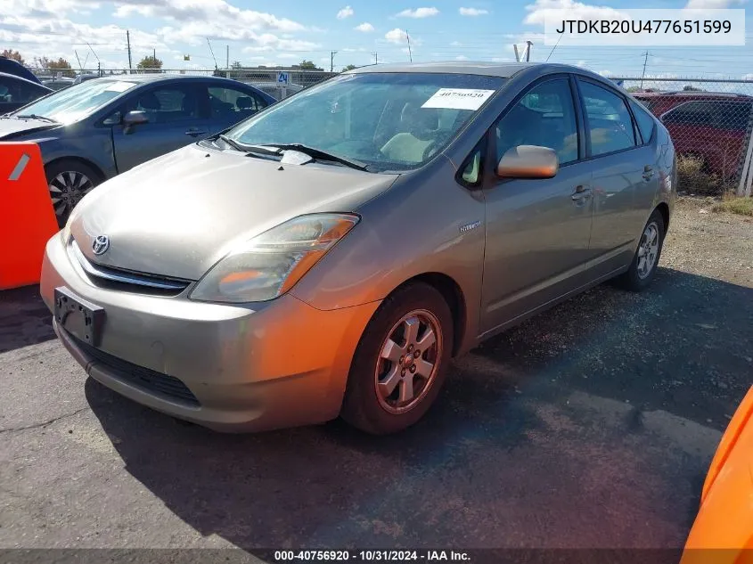 2007 Toyota Prius VIN: JTDKB20U477651599 Lot: 40756920