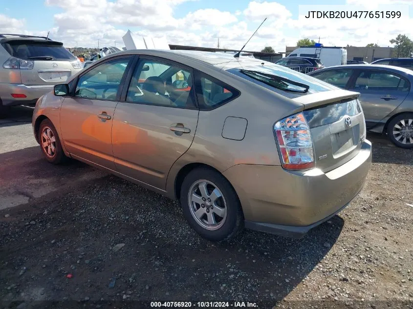 2007 Toyota Prius VIN: JTDKB20U477651599 Lot: 40756920