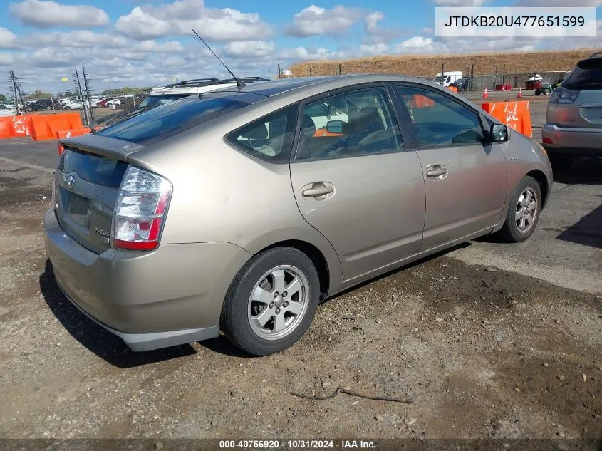 2007 Toyota Prius VIN: JTDKB20U477651599 Lot: 40756920