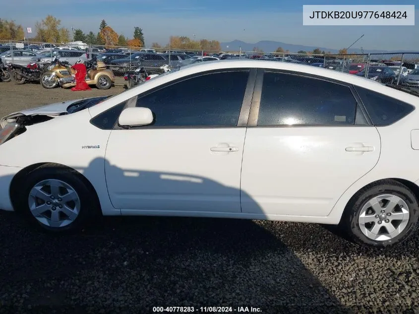 2007 Toyota Prius VIN: JTDKB20U977648424 Lot: 40778283