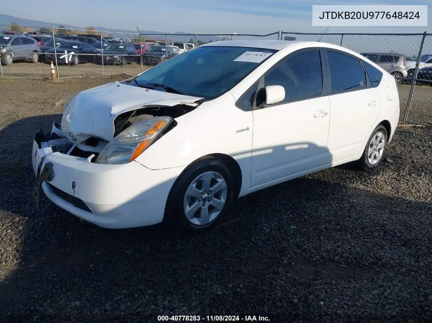 2007 Toyota Prius VIN: JTDKB20U977648424 Lot: 40778283