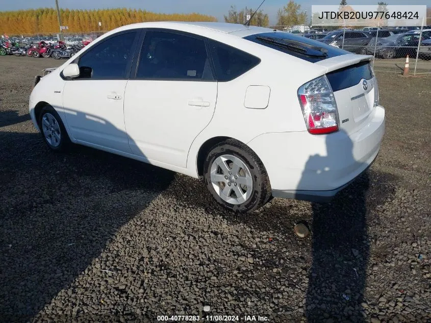 2007 Toyota Prius VIN: JTDKB20U977648424 Lot: 40778283