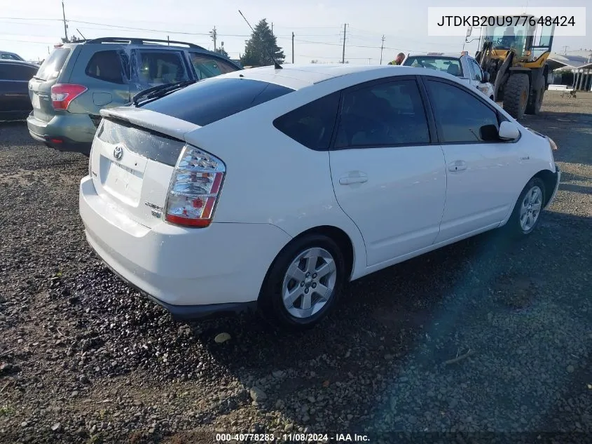 2007 Toyota Prius VIN: JTDKB20U977648424 Lot: 40778283