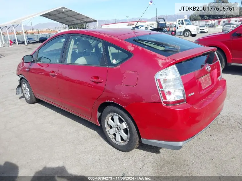 2007 Toyota Prius VIN: JTDKB20U177606751 Lot: 40784279