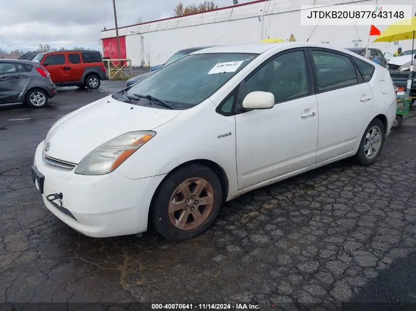 2007 Toyota Prius VIN: JTDKB20U877643148 Lot: 40870641