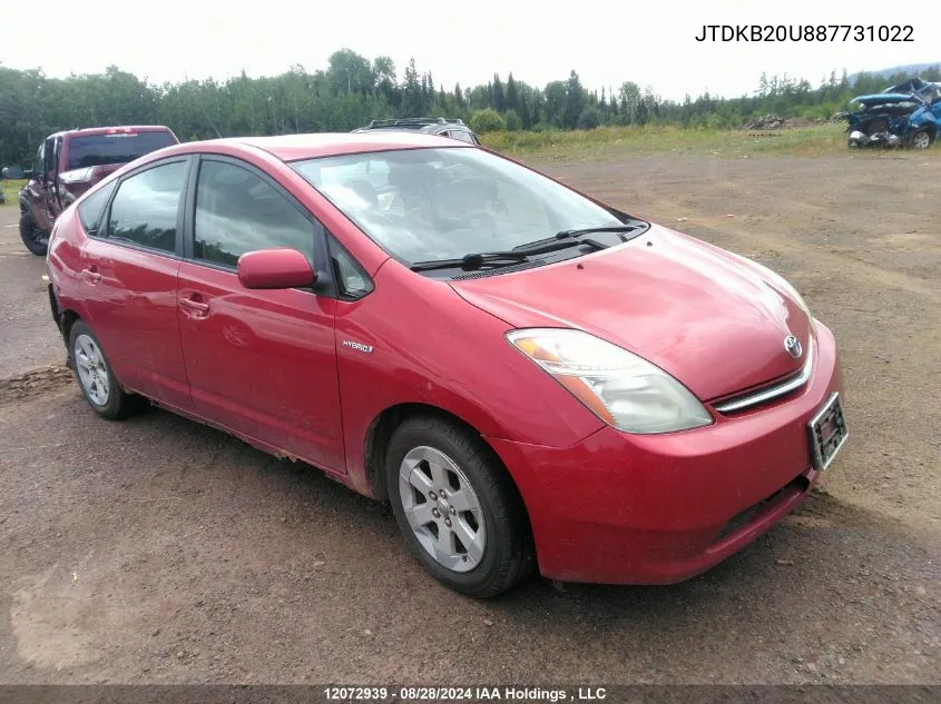 2008 Toyota Prius VIN: JTDKB20U887731022 Lot: 12072939