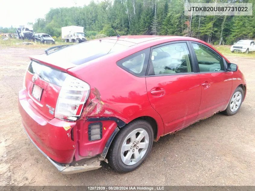 2008 Toyota Prius VIN: JTDKB20U887731022 Lot: 12072939