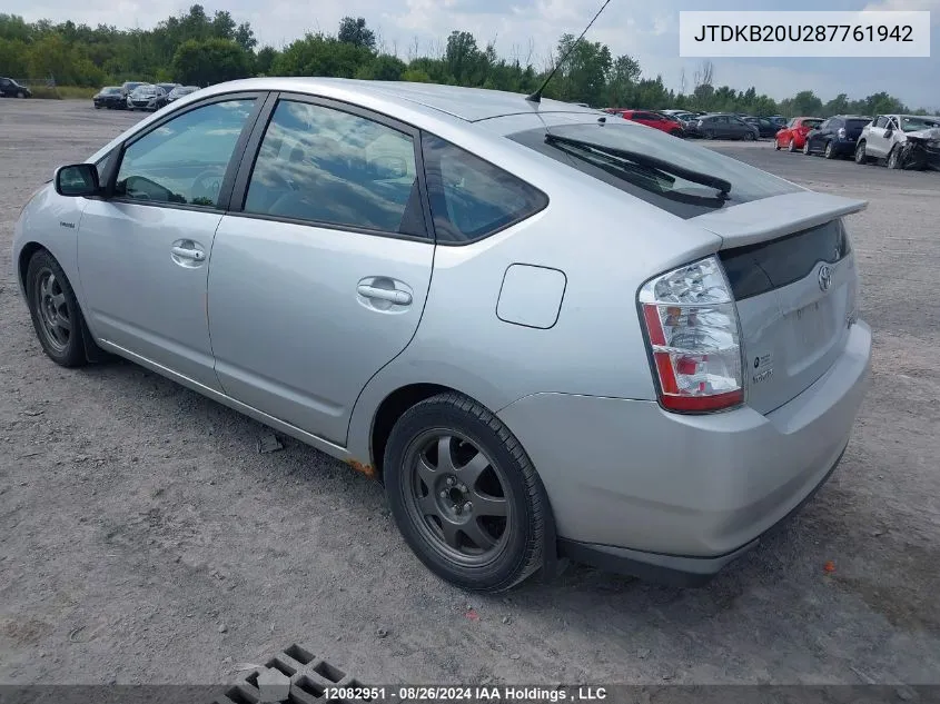 2008 Toyota Prius VIN: JTDKB20U287761942 Lot: 12082951