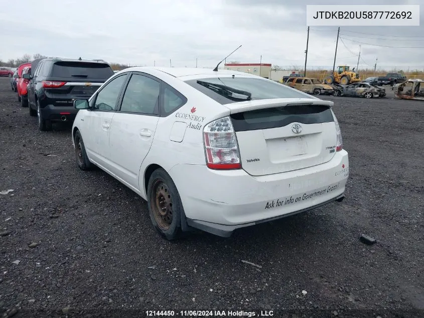 2008 Toyota Prius VIN: JTDKB20U587772692 Lot: 12144450