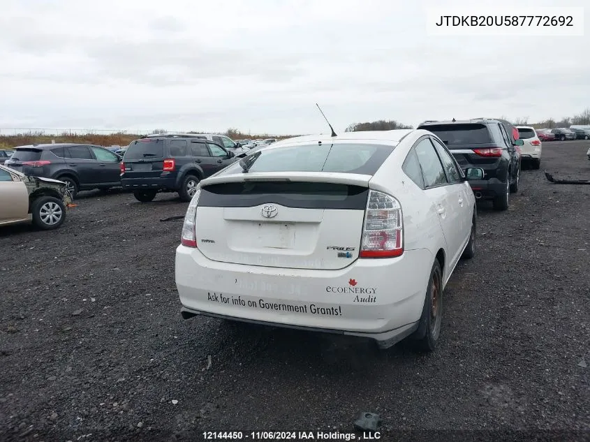 2008 Toyota Prius VIN: JTDKB20U587772692 Lot: 12144450