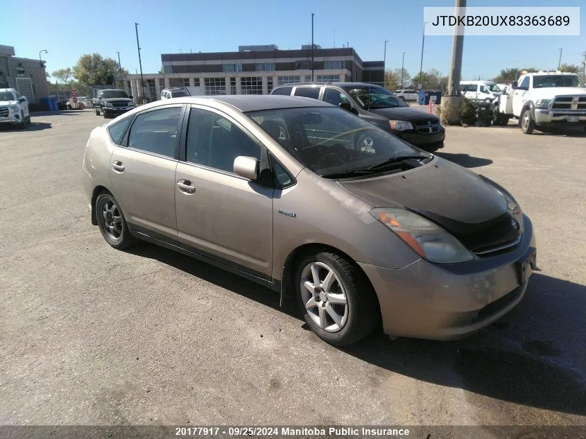 2008 Toyota Prius VIN: JTDKB20UX83363689 Lot: 20177917