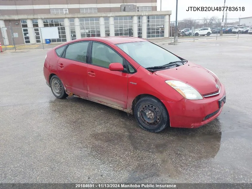 2008 Toyota Prius VIN: JTDKB20U487783618 Lot: 20184691